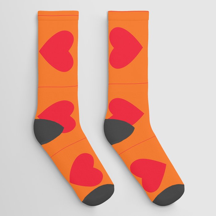 Orange red hearts pattern Socks