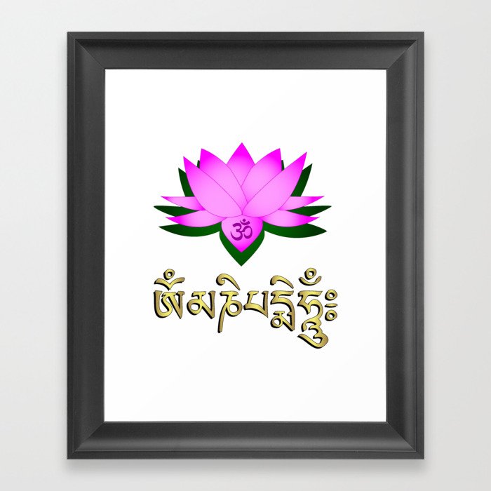 Lotus Flower Om Symbol And Mantra Om Mani Padme Hum Framed Art Print By Pixxart Society6