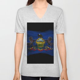 Pennsylvania state flag brush stroke, Pennsylvania flag background V Neck T Shirt