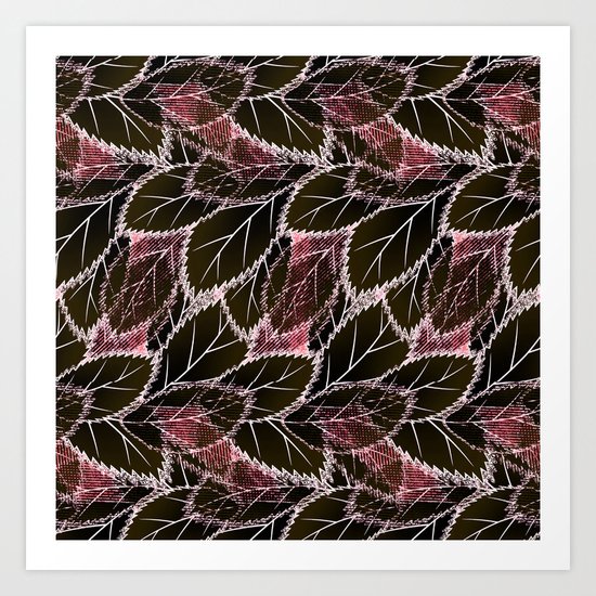 Bright leaves on a black background. Art Print