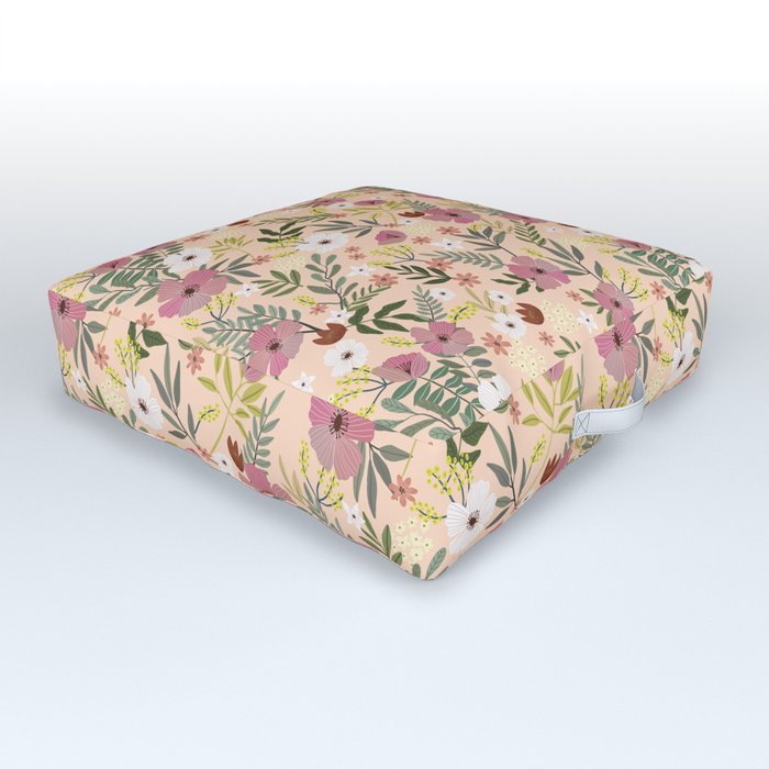 Wildflowers pink Cottagecore Outdoor Floor Cushion