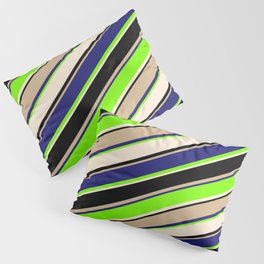 [ Thumbnail: Eyecatching Tan, Midnight Blue, Green, Beige, and Black Colored Lines Pattern Pillow Sham ]
