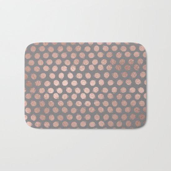 Handpainted Rosegold polkadots on grey background Bath Mat