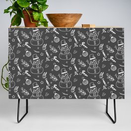 Dark Grey and White Christmas Snowman Doodle Pattern Credenza