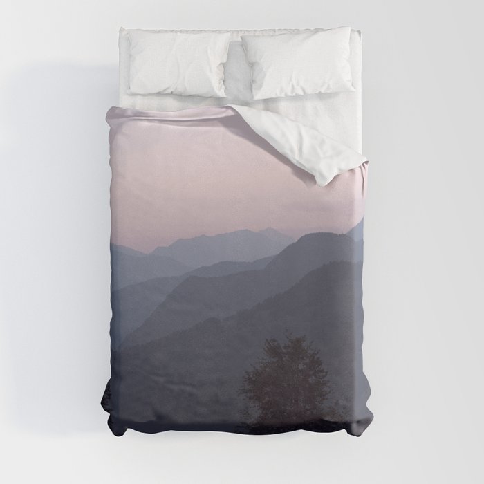 Soft pink sunrise in the french alps - mountain summer view - nature and travel photography Duvet Cover