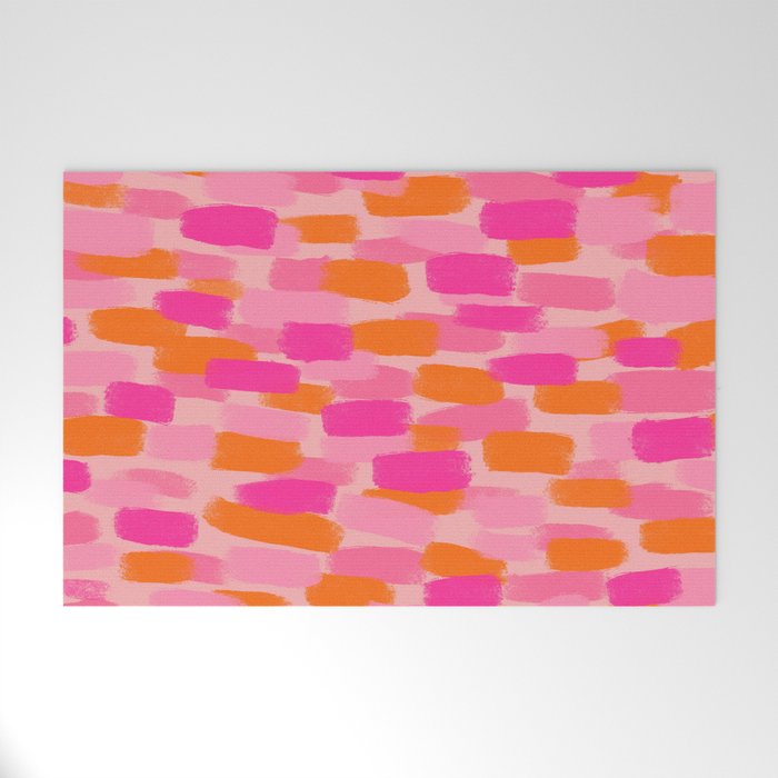 Abstract, Paint Brush Effect, Orange and Pink Welcome Mat