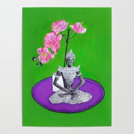 Beautiful Buddha with Orchids Poster