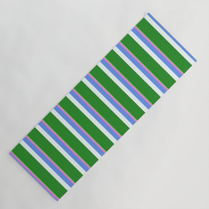 Eyecatching Green, Violet, Cornflower Blue, Mint Cream & Forest Green Colored Pattern of Stripes Yoga Mat