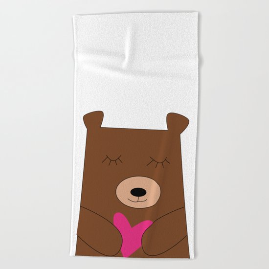 Bear in love Teal Beach Towel