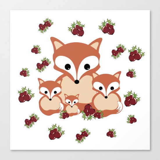 Family of foxes in winter Canvas Print