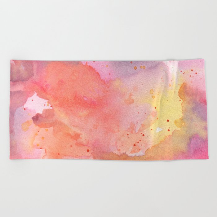 Abstract watercolor print Color spots in pink coral and golden yellow Minimal wall art