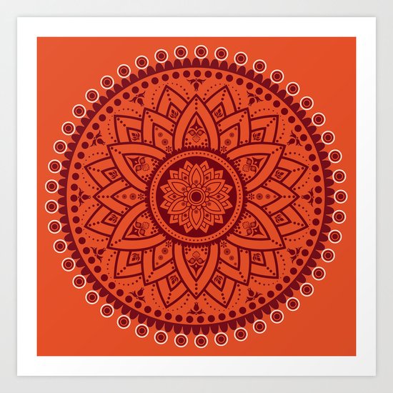 Cinnamon Spice Circle Flower Mandala Art Print
