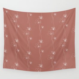 Flowers Line Drawing Pattern Rusty Red Wall Tapestry