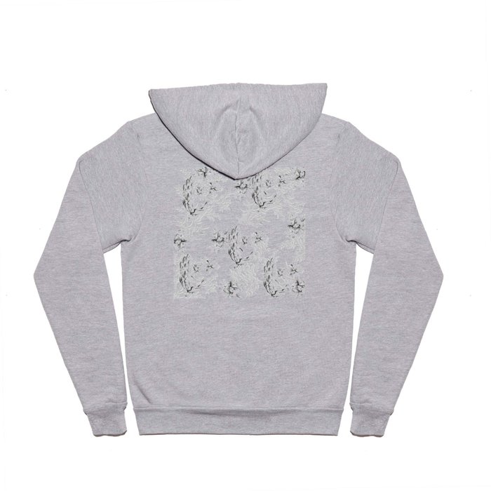 PEACOCK LILY TREE AND LEAF TOILE GRAY AND WHITE PATTERN Hoody