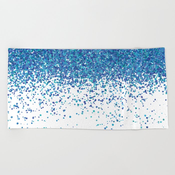 Rain of blue green aquamarine dots points - abstract minimal modern pointillism art Beach Towel