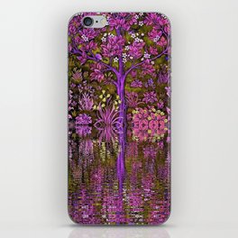 Tree of Life reflecting water of garden lily pond twilight amethyst purple nature landscape painting iPhone Skin
