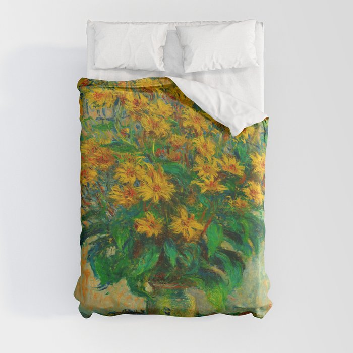 Claude Monet Impressionist Floral Oil Painting Jerusalem Artichoke Flowers 1880 Duvet Cover By Enshape Society6