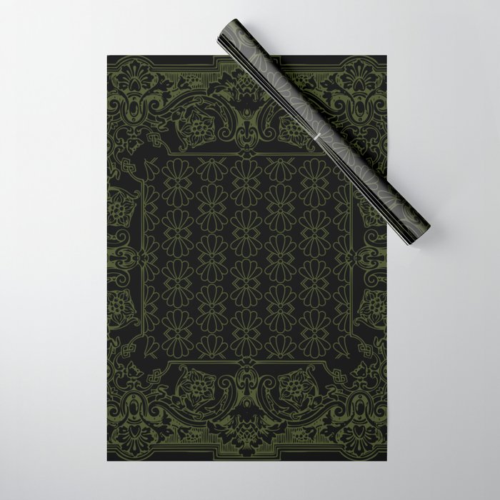 Bandana Inspired Pattern | Green on Black Wrapping Paper