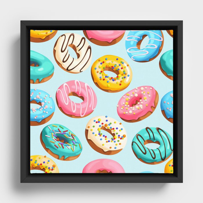 Doughnut Blue Confectionery Seamless Pattern Framed Canvas