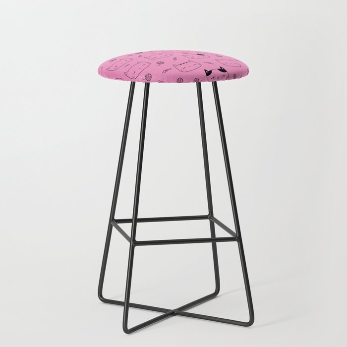 Pink and Black Doodle Kitten Faces Pattern Bar Stool