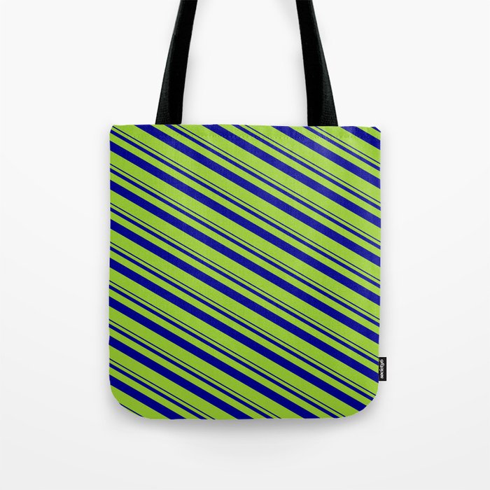 Dark Blue & Green Colored Stripes Pattern Tote Bag