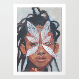 angel eyes Art Print | Illustration, Painting, Art, Lollalette, Dragonfly, Portrait, Acrylic 