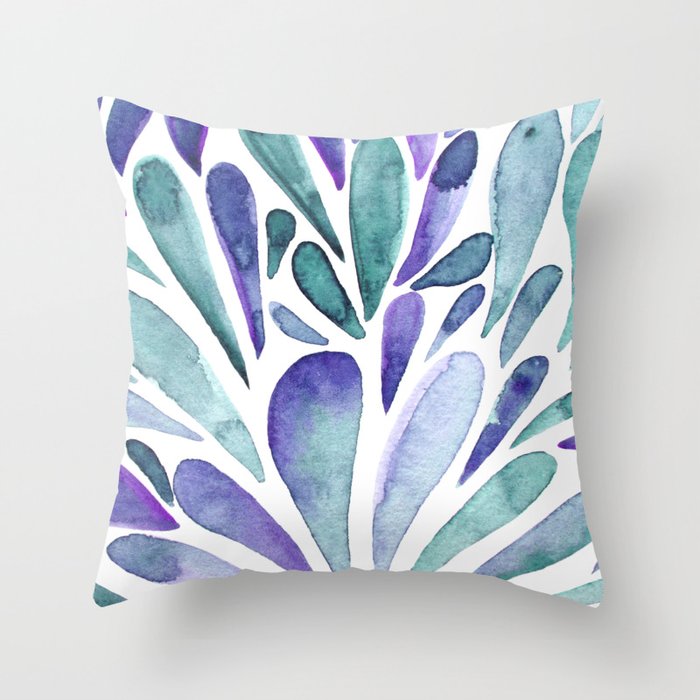 Watercolor Artistic Drops Purple And Turquoise Throw Pillow By