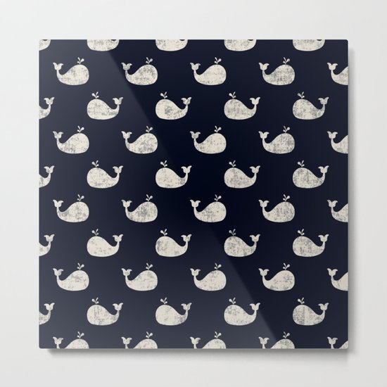 Navy blue maritime sea whale pattern Metal Print