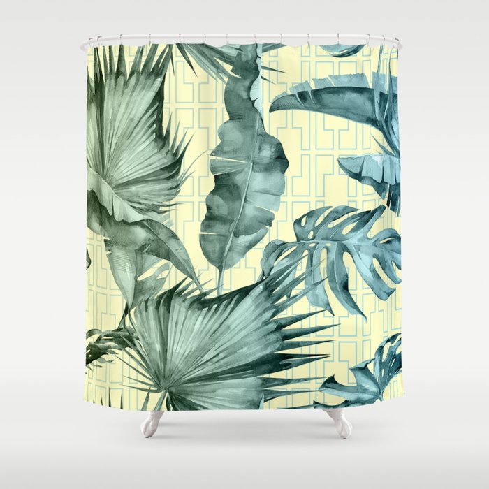 Simply Island Mod Palm Leaves On Pale Yellow Shower Curtain By
