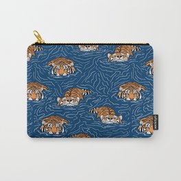 Tigers in the water Carry-All Pouch | Animal, Handdrawing, Water, Wildanimal, Waves, Colored Pencil, Digital, Tropical, Tiger, Pattern 