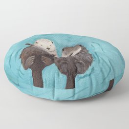 Otterly Romantic - Otters Holding Hands Floor Pillow