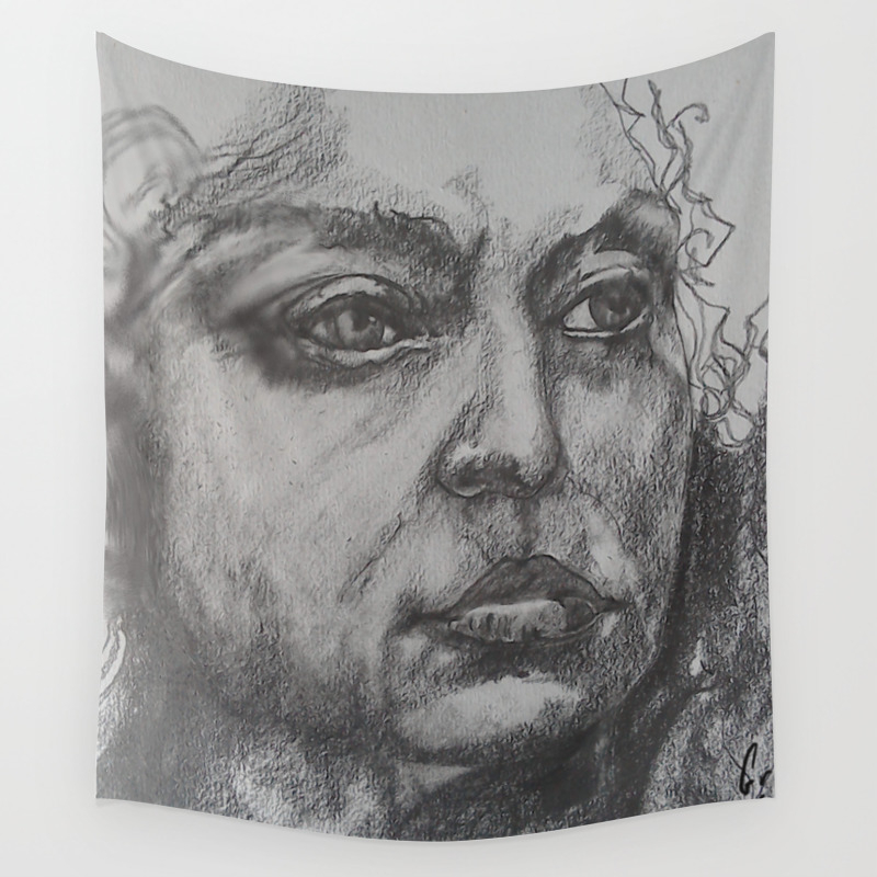 Pencil Sketch Of Female Face Portrait Graphite Wall Tapestry By