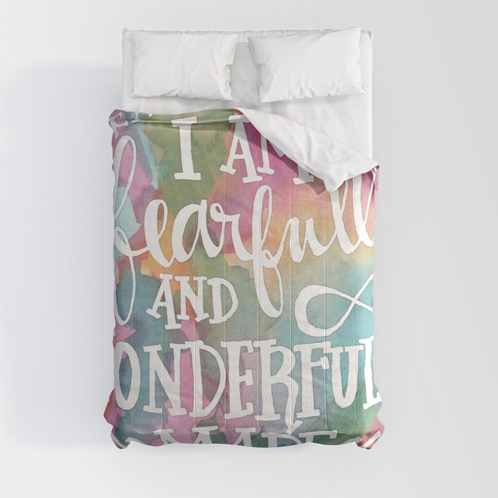Fearfully and Wonderfully Made - Watercolor Scripture by Misty Diller Comforter
