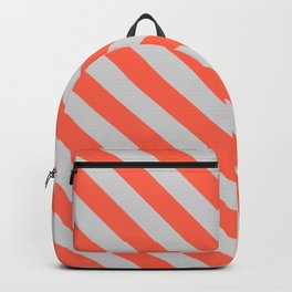 [ Thumbnail: Light Grey and Red Colored Striped/Lined Pattern Backpack ]