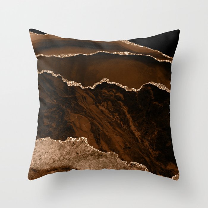 Brown & Gold Agate Texture 02 Throw Pillow