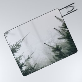 Misty Pine Trees Picnic Blanket