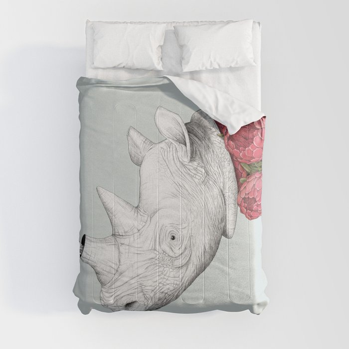 White Rhino with Proteas Comforter