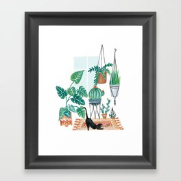 Cat in Potted Jungles Framed Art Print