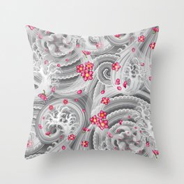 SAKURA – Pink + Light Gray | Collection : Irezumi – Japanese Tattoo Prints | Throw Pillow
