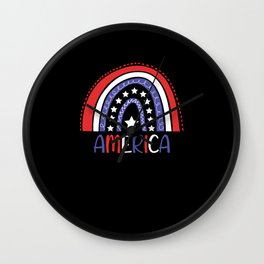 American 4th Of July America Flag Rainbow Wall Clock