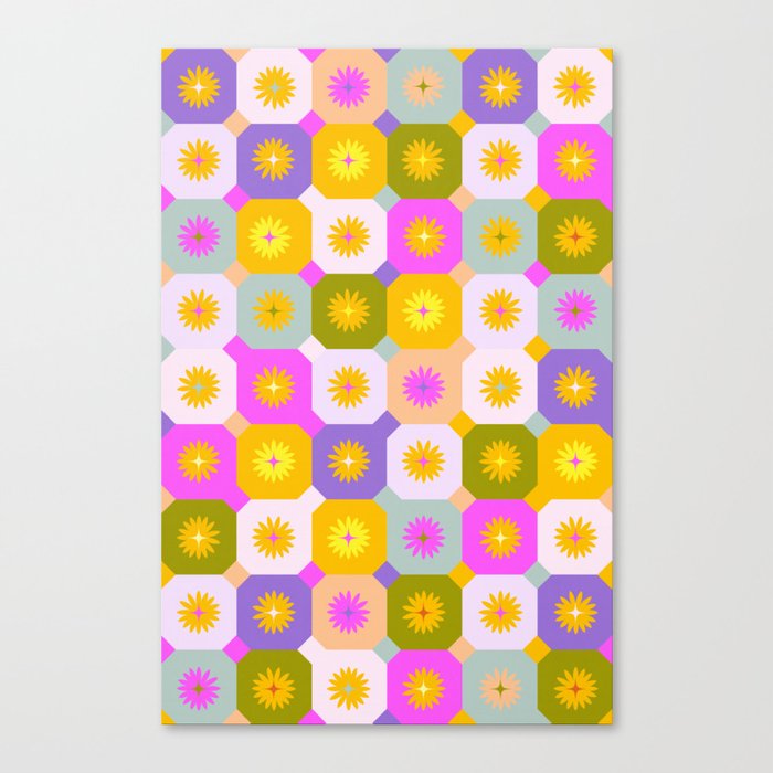 Star light daisy retro tile checker Canvas Print