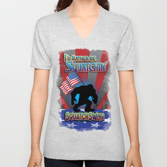 I'd Rather Be Squatchin' - American Bigfoot Adventure V Neck T Shirt