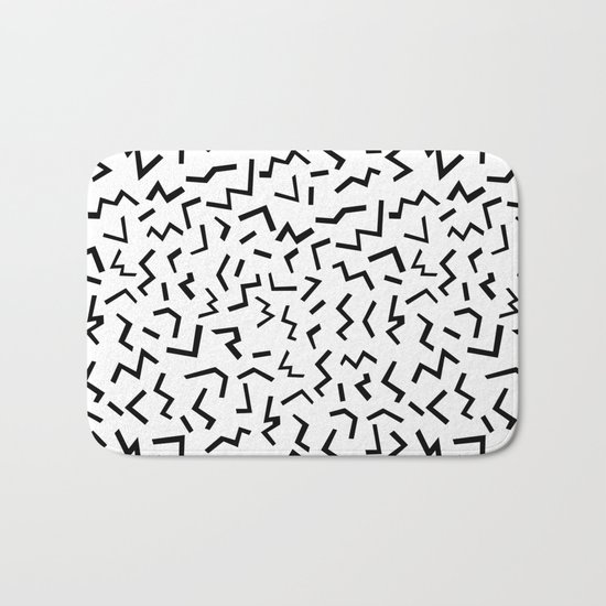 Maxie - black and white minimal modern abstract squiggle stripe dot lines geometric pattern urban Bath Mat