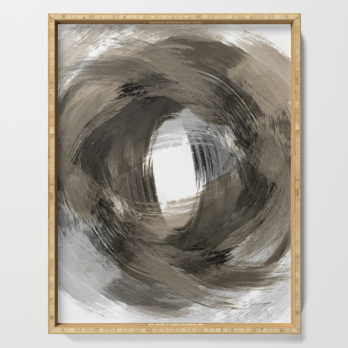 Beige and Grey Modern Abstract Brushstroke Painting Vortex Serving Tray
