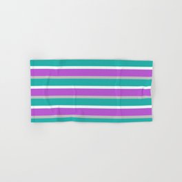 [ Thumbnail: Grey, Light Sea Green, Mint Cream, and Orchid Colored Lined Pattern Hand & Bath Towel ]