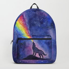 Galaxy Wolf Howling Rainbow Backpack