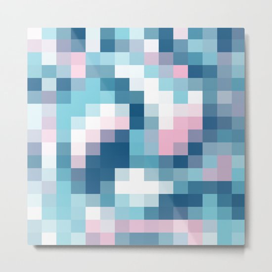 Mat Map Squares Aqua Metal Print