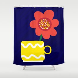 Red Flower Yellow Mug Shower Curtain