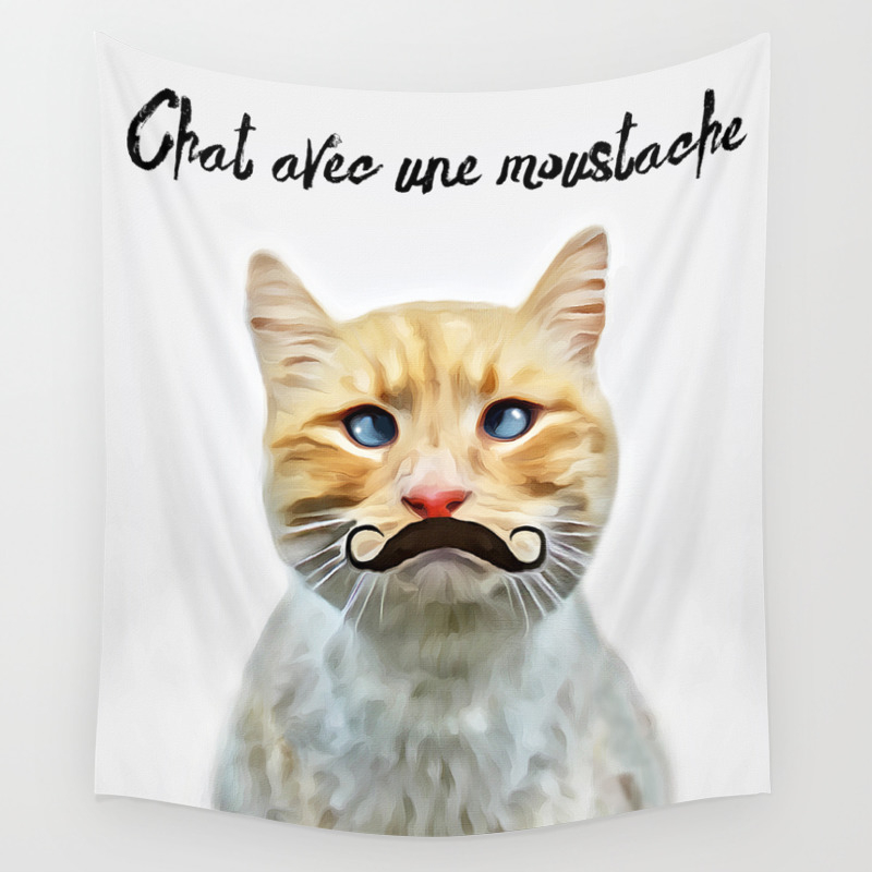 Chat Avec Une Moustache Cat With A Mustache In French Wall Tapestry By Theholidayguild Society6