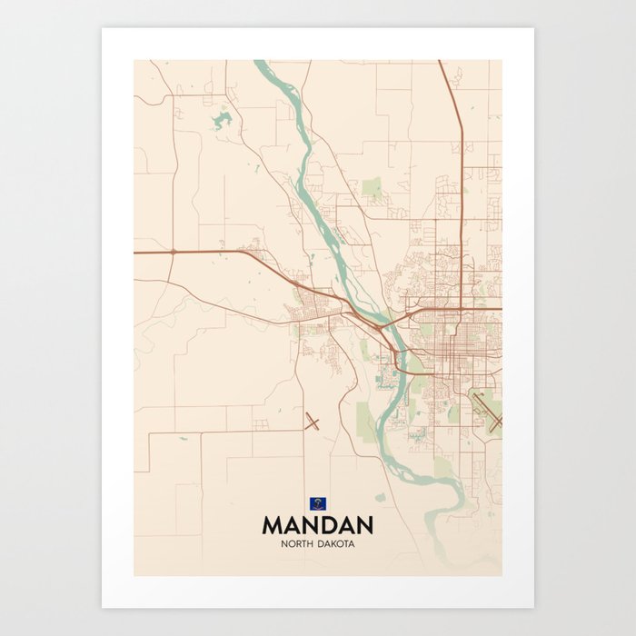 Mandan, North Dakota, United States Vintage City Map Art Print by IMR Designs Society6